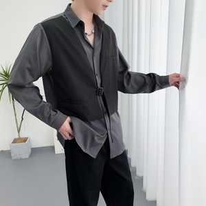 714A-H3007P55控88/2025秋季新款日系发型师工作服衬衫假两件衬衣图片