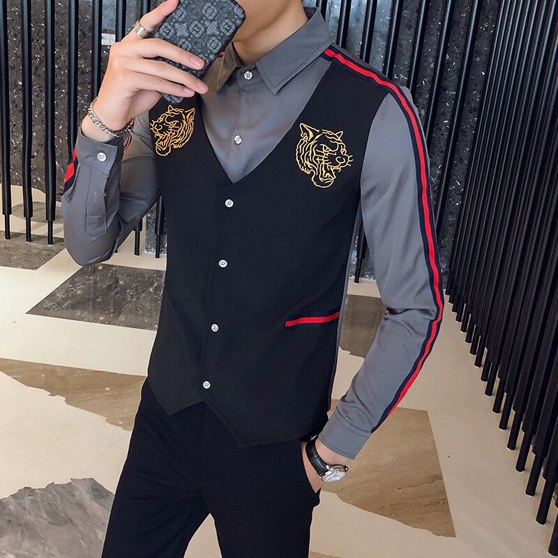 714-H654P55/英伦店主风2025春季男士假两件ktv工作服衬衫S-5XL,男装衬衫,星座714(原C313)