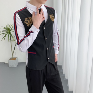 714A-H654P55控88/2025男士修身假两件绣花衬衫工作服ktv少爷制服图片