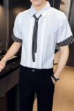 714A-D641P45/店主风2025夏季发型师工作服衬衫短袖衬衣送领带，男装T恤，星座714A（原电商C314）