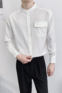 714A-D3036P45控69/2025秋季男士工作服衬衫宽松圆领ktv发型师装图片