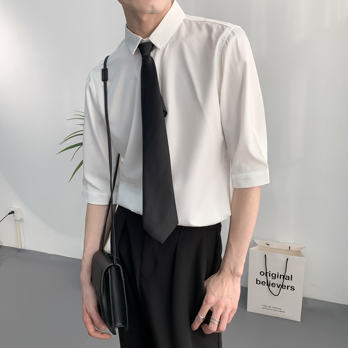 714A-C3018P33控49/2025夏季新款男女工作服衬衫中袖五分袖衬衣图片