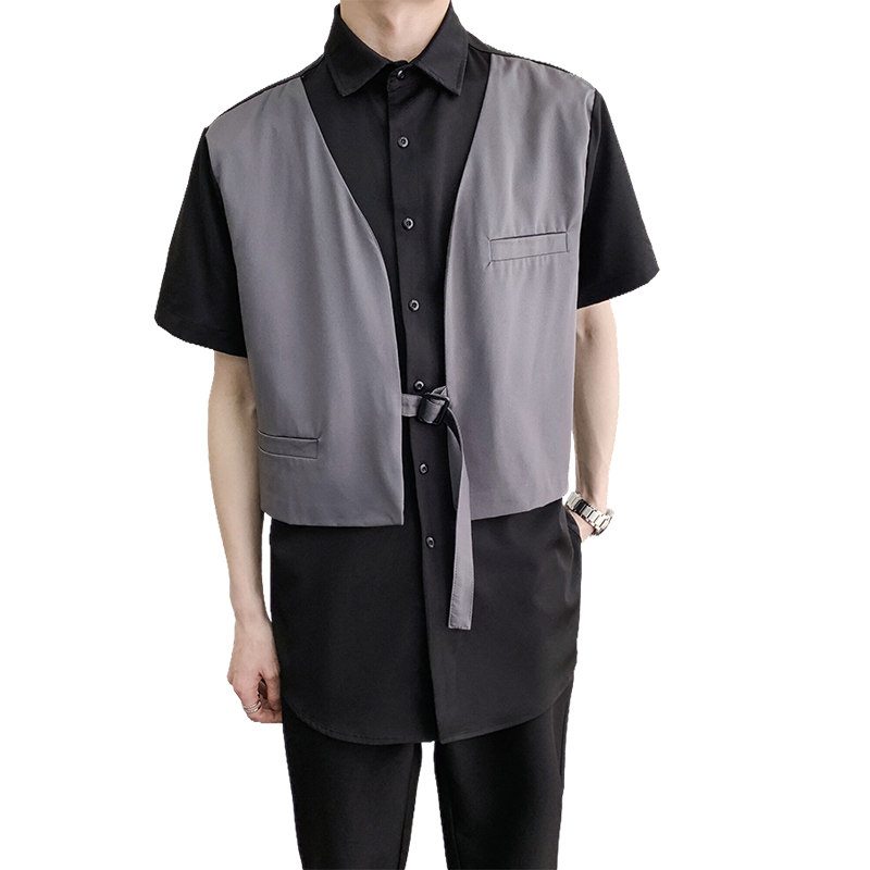714A-H3012P55控79/2025夏季新款宽松工作服衬衫理发店假两件衬衣,男装衬衫,星座714A（原电商C314）