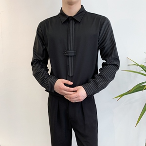 714A-D3035P45控69/2025春季新款发型师夜店领带条纹拼接衬衫制服图片