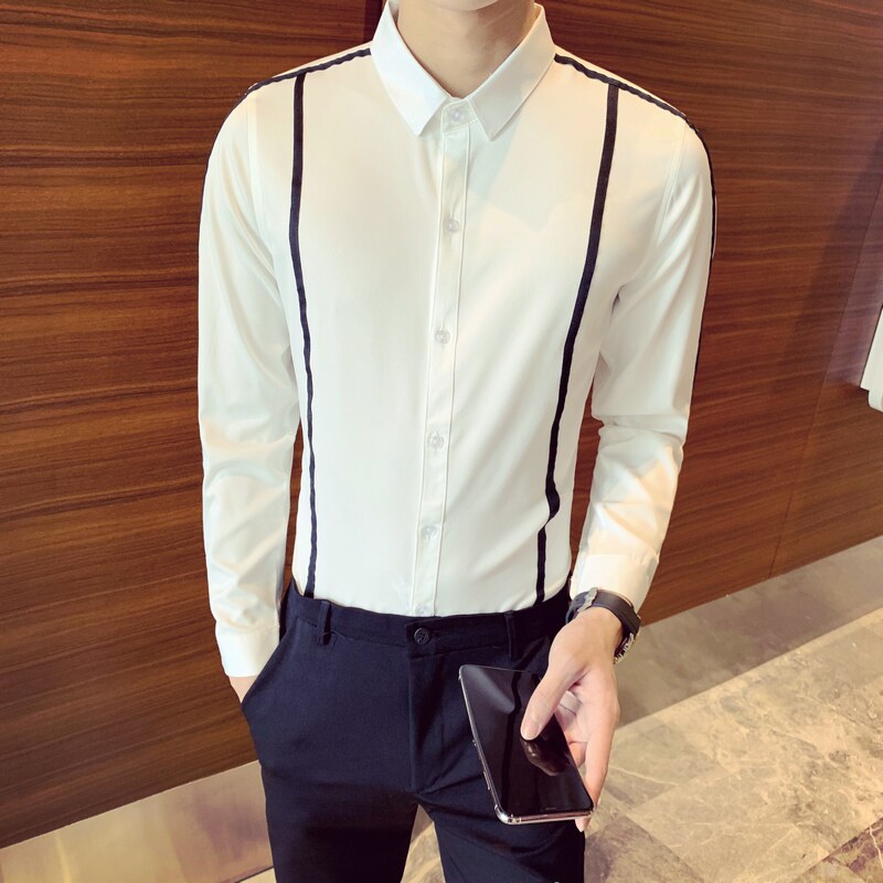 714-D07P45/店主风2025春季发型师夜店酒吧工作制服衬衫休闲衬衣,男装衬衫,星座714(原C313)