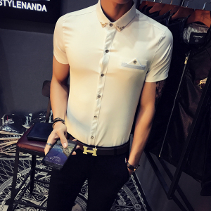 9215/店主风2025夏季新款男士短袖衬衫发型工作服衫男衬衣P30图片
