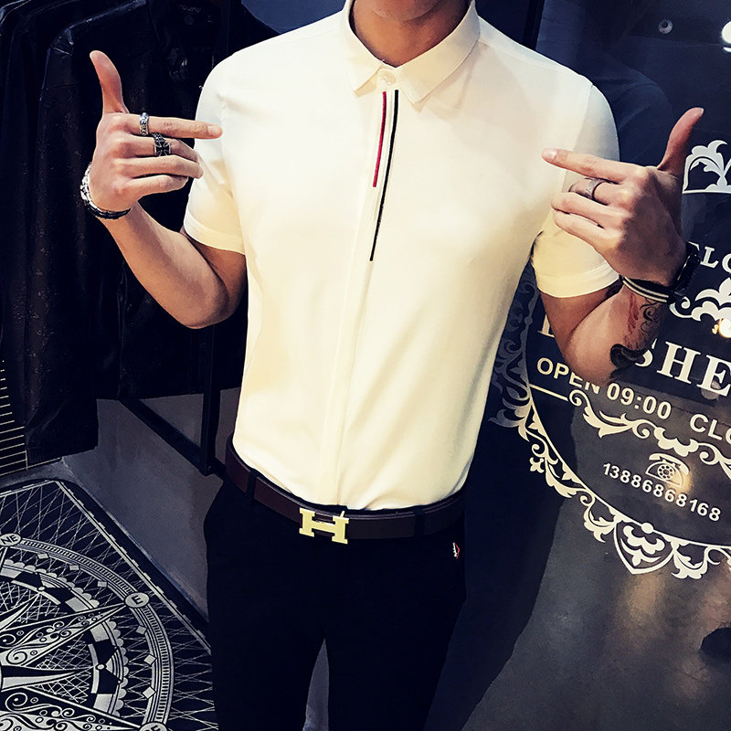 9330/店主风2026夏季新款男士短袖衬衫修身工作服班服男女纯色P35,男装T恤,星座714(原C313)
