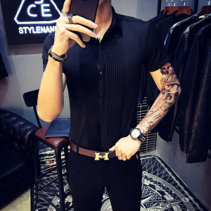 9340/店主风2025新款男装韩版修身短袖衬衫发型师ktv服装礼服P40图片