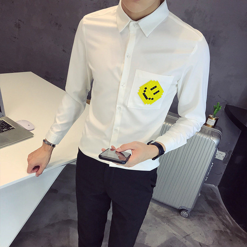 714-TD06P35/社会小伙店主风2025春韩版男长袖衬衫笑脸衬衣S-5XL，男装衬衫，星座714(原C313)