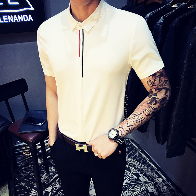 9330/店主风2026夏季新款男士短袖衬衫修身工作服班服男女纯色P35,男装T恤,星座714(原C313)