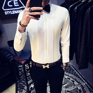 9207/店主风2026春季男长袖衬衫酒红色法式礼服衬衣团体服P45图片