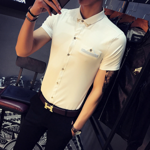 9215/店主风2025夏季新款男士短袖衬衫发型工作服衫男衬衣P30图片