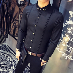 9223/店主风2025春季男士修身弹力衬衫长袖工作服发型师夜店装P40图片