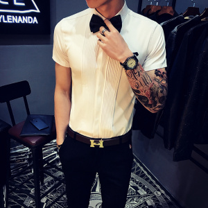 9340/店主风2025新款男装韩版修身短袖衬衫发型师ktv服装礼服P40图片