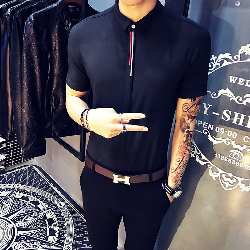 9330/店主风2026夏季新款男士短袖衬衫修身工作服班服男女纯色P35,男装T恤,星座714(原C313)