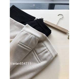 休闲长裤 加厚保暖宽松高腰醋酸羊毛直筒裤 羊毛加绒裤 收腹腰