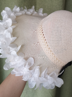 女夏天网眼立体花边大檐帽凉帽