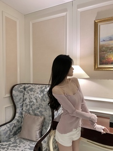 Yumeo钰 香芋蛋糕~很迷人的紫色蕾丝吊带针织上衣