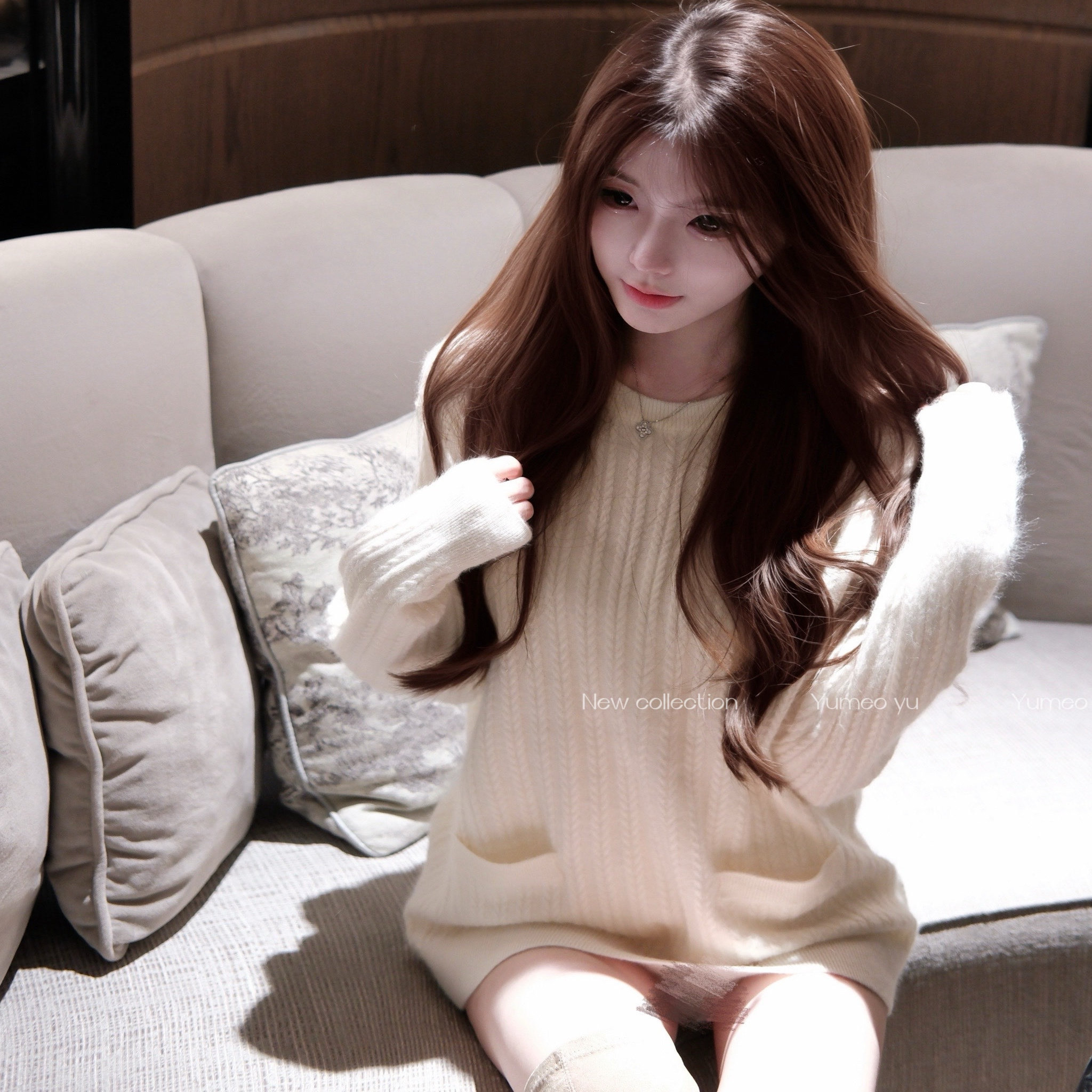 Yumeo钰 11/11 冬日恋岛 美丽的浣熊绒羊毛麻花针织套头毛衣