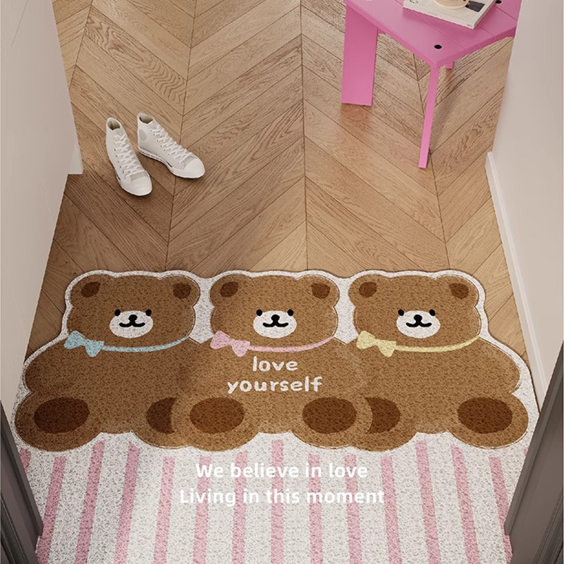 韩式卡通熊入户地垫丝圈防滑脚垫地毯进门垫子玄关门口门外可裁剪