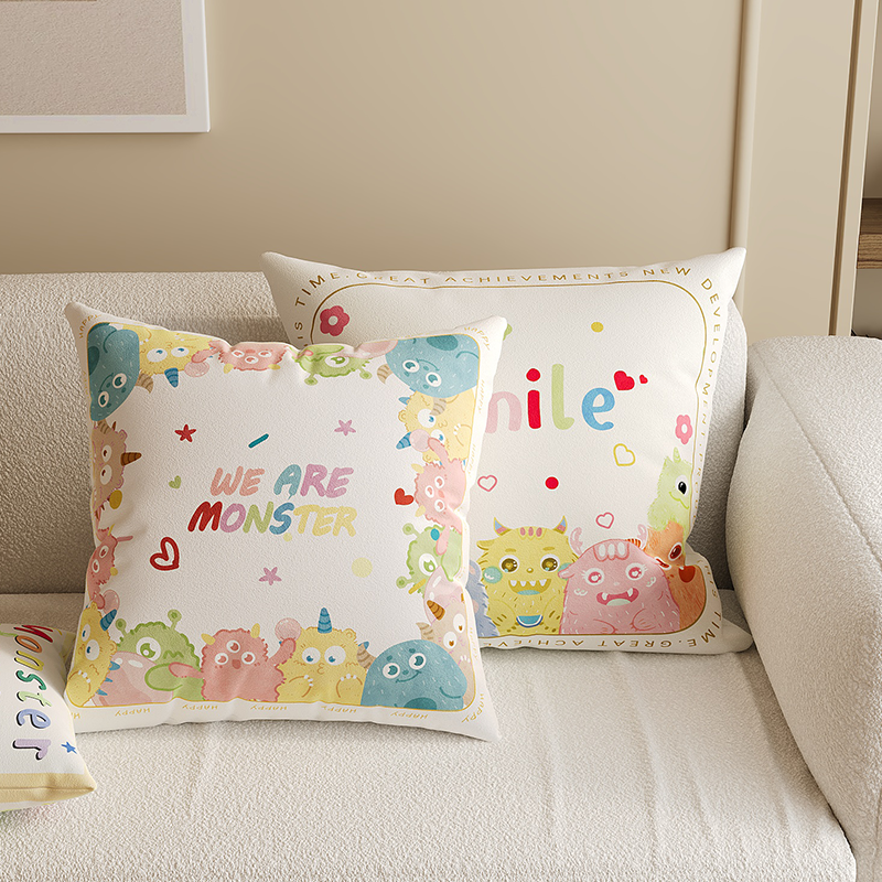可爱小怪兽沙发抱枕套床头靠垫含芯民宿飘窗靠枕可拆洗床头靠背垫,居家布艺,靠垫/抱枕,淘宝优惠券,粉丝福利购,淘宝优惠卷
