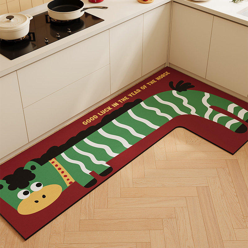 卡通新年红色厨房地垫防滑吸水防污地毯耐脏可擦易打理专用脚垫子,居家布艺,厨房地垫,淘宝优惠券,粉丝福利购,淘宝优惠卷