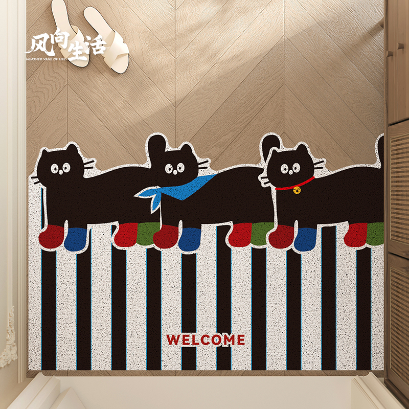 条纹黑猫入户门地垫高级感门垫除尘耐脏防滑进门玄关门口家用脚垫