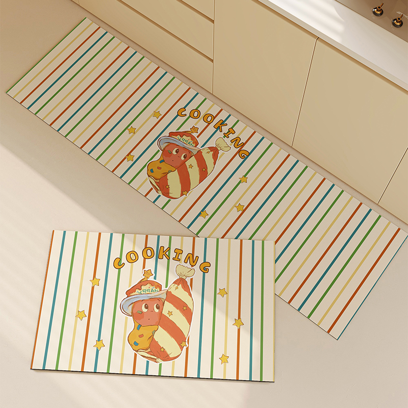 星星人厨房地垫防水防油可擦免洗可爱卡通脚垫子吸水防滑地毯家用