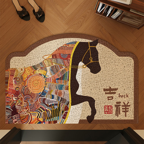 复古马年入户门地垫防滑除尘耐磨丝圈脚垫玄关门口门垫可裁剪地毯