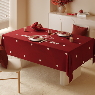 新年桌布防水防油免洗餐桌布红色喜庆氛围过年春节布置装饰茶几布