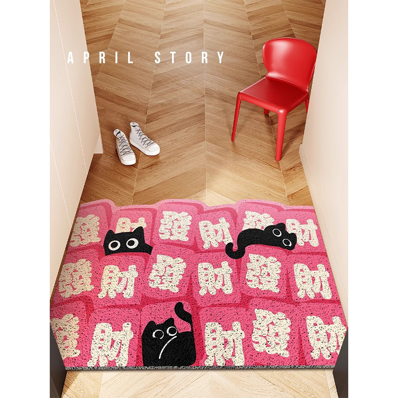 卡通发财入户门地垫进门蹭土耐脏免打理脚垫门口除尘耐磨防滑地毯