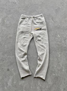 False Perception 泼墨水洗系带休闲裤做旧白