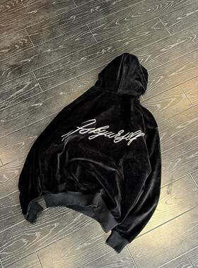 Askyurself 黑丝绒银线刺绣卫衣黑色