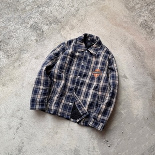 False Perception Heartless刺绣黑白格子夹棉衬衫夹克外套 黑色