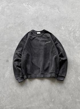 Askyurself 水洗字母刺绣Logo圆领卫衣 男款 黑色/灰色