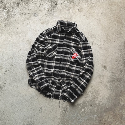 黑白格子休闲长袖衬衫