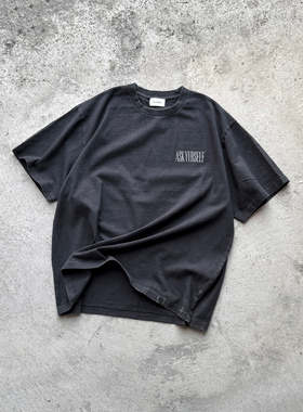 Askyurself  做旧腰果花字母印花短袖T恤 水洗黑