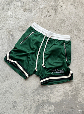 JUNGLE GURL 经典复古网面直筒舒适透气五分休闲短裤绿色