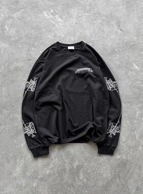 Askyurself 裂纹卷轴腰果花做旧T恤 黑色