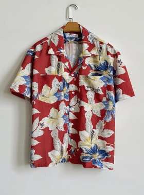 Jungle Gurl 夏日迈阿密红色花卉短袖衬衫 真丝材质