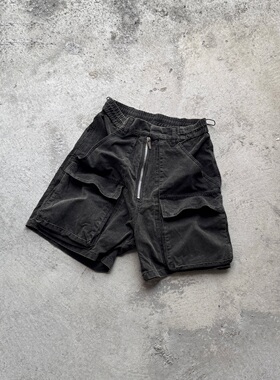 ARNODEFRANCE 多口袋宽松工装拉链五分休闲短裤 通用 水洗黑