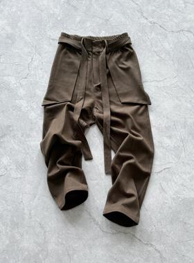 ARNODEFRANCE 纯色飘带抽绳西装长裤休闲裤卡其