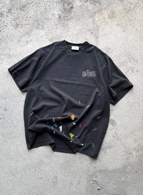 Askyurself 水洗泼墨腰果花短袖T恤 水洗黑