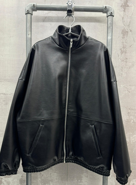 ARNODEFRANCE 高领拉链宽松纯色皮夹克外套