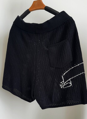 Askyurself 25SS黑卷轴针织短裤 黑色