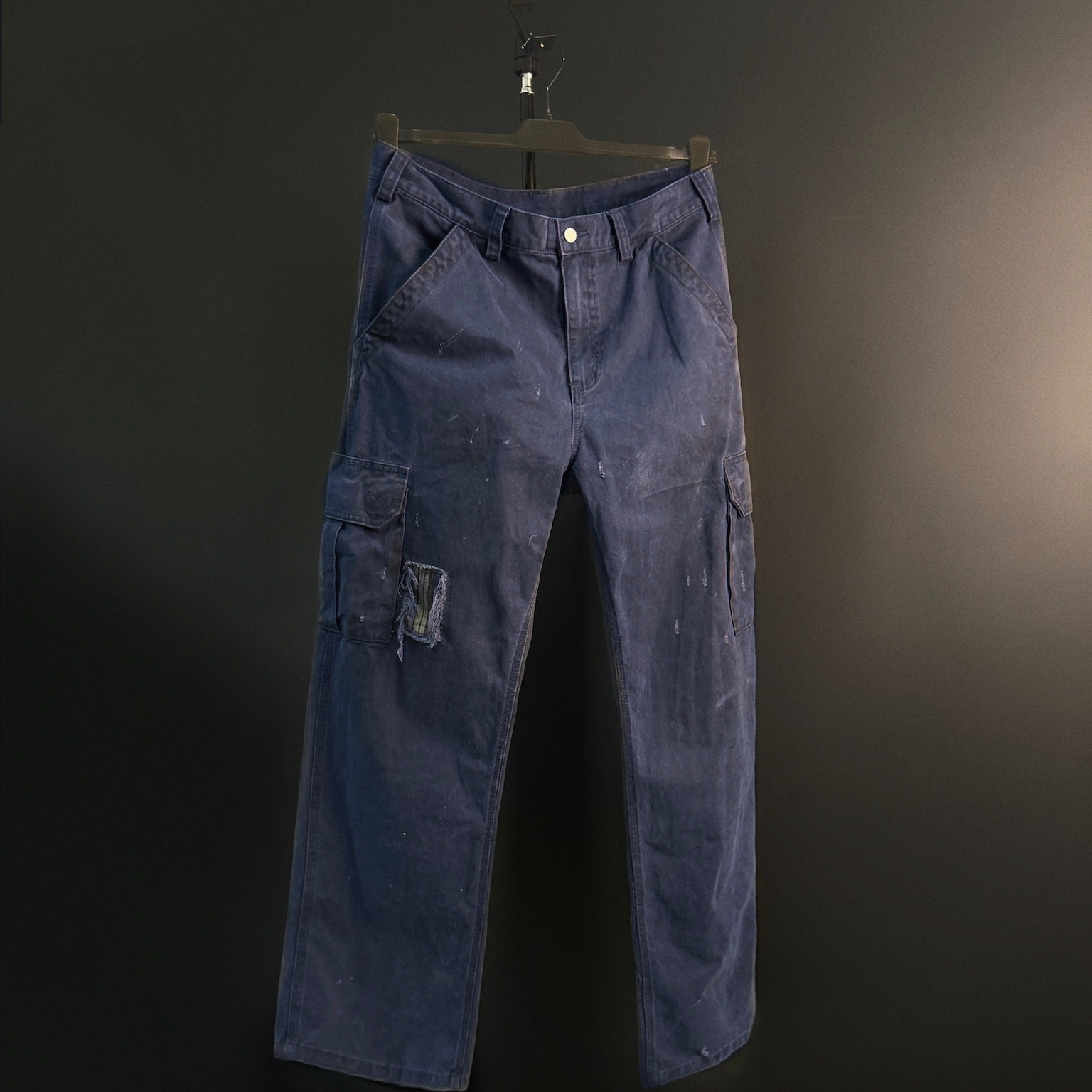 泼墨法兰绒格子补丁水洗工装裤