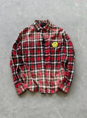 False Perception Smiley Face 荆棘笑脸刺绣格子长袖衬衫