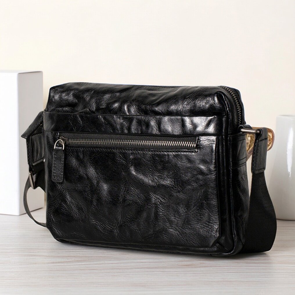 男士真皮单肩包高级感植鞣头层牛皮斜挎包横款商务休闲通勤邮差包