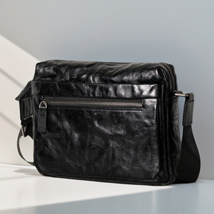 BALIDIYA男士真皮单肩包植鞣头层牛皮斜挎包横款休闲高端邮差包