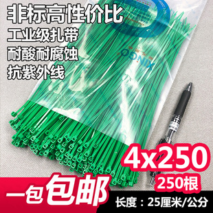 非标尼龙扎带长25厘米4x250绿色中号宽2.7捆绑电线封口园林250根